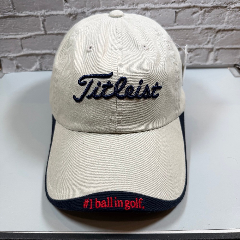 Titleist Golf Hat Cap Ivory Cream Navy Red "#1 Ball in Golf" Adjustable NWT